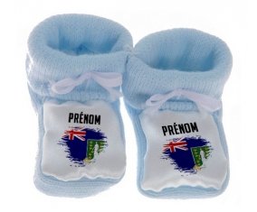 Chausson bébé Drapeau effet pinceau Les iles vierges avec prénom de couleur Bleu