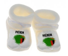 Chausson bébé Drapeau effet pinceau Zambie avec prénom de couleur Blanc