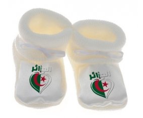 Chausson bébé Algérie en arabe + cœur de couleur Blanc