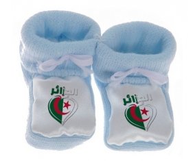 Chausson bébé Algérie en arabe + cœur de couleur Bleu