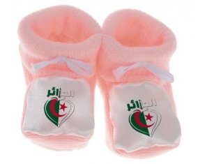 Chausson bébé Algérie en arabe + cœur de couleur Rose
