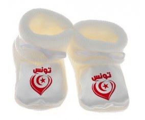 Chausson bébé Tunisie en arabe + cœur de couleur Blanc