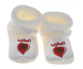 Chausson bébé Maroc en arabe + cœur de couleur Blanc