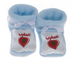 Chausson bébé Maroc en arabe + cœur de couleur Bleu
