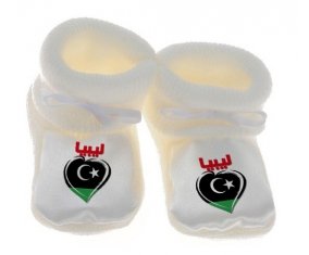 Chausson bébé Libye en arabe + cœur de couleur Blanc