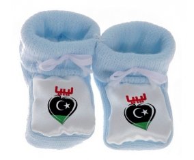 Chausson bébé Libye en arabe + cœur de couleur Bleu