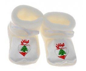 Chausson bébé Liban en arabe + cœur de couleur Blanc
