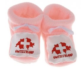 Chausson bébé Switzerland maps de couleur Rose