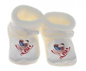 Chausson bébé I Love Usa de couleur Blanc