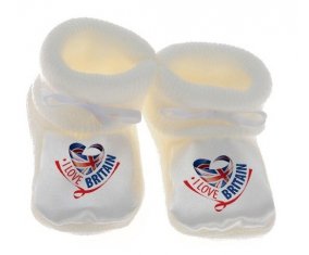 Chausson bébé I Love Britain de couleur Blanc