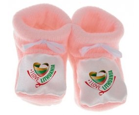 Chausson bébé I Love Lithuania de couleur Rose