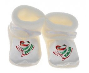 Chausson bébé I Love Hungary de couleur Blanc