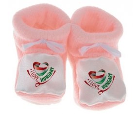 Chausson bébé I Love Hungary de couleur Rose