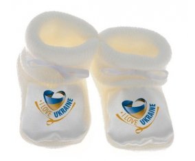 Chausson bébé I Love Ukraine de couleur Blanc