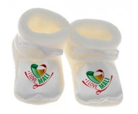 Chausson bébé I Love Mali de couleur Blanc