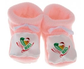 Chausson bébé I Love Mali de couleur Rose