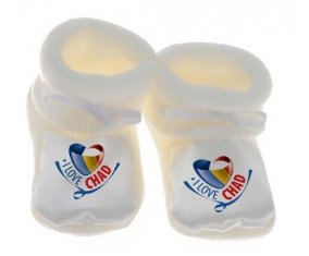Chausson bébé I Love Chad de couleur Blanc
