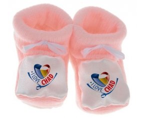 Chausson bébé I Love Chad de couleur Rose