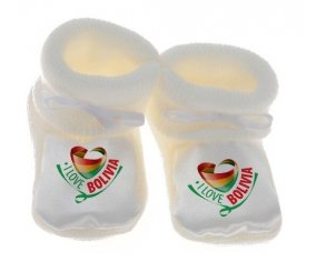 Chausson bébé I Love Bolivia de couleur Blanc