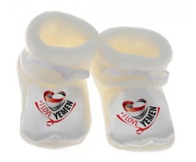 Chausson bébé I Love Yemen de couleur Blanc
