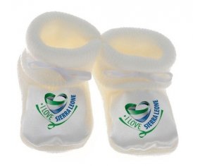 Chausson bébé I Love Sierra Leone de couleur Blanc