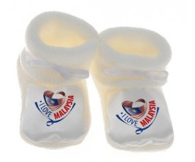 Chausson bébé I Love Malaysia de couleur Blanc