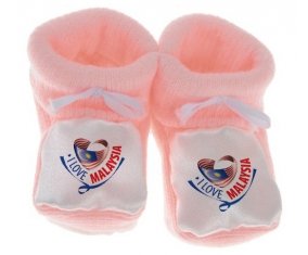 Chausson bébé I Love Malaysia de couleur Rose