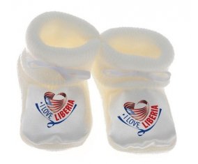 Chausson bébé I Love Liberia de couleur Blanc