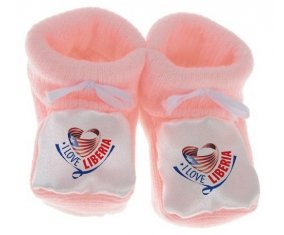 Chausson bébé I Love Liberia de couleur Rose