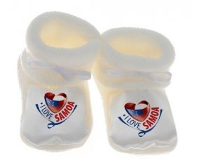 Chausson bébé I Love Samoa de couleur Blanc