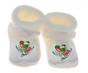 Chausson bébé I Love Togo de couleur Blanc