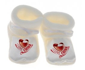 Chausson bébé I Love China de couleur Blanc