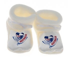 Chausson bébé I Love Australia de couleur Blanc
