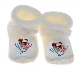 Chausson bébé I Love Antigua and Barbuda de couleur Blanc