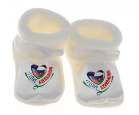 Chausson bébé I Love Azerbaijan de couleur Blanc
