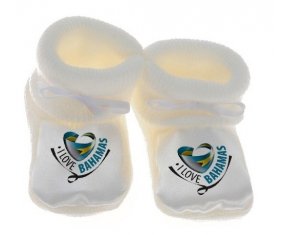 Chausson bébé I Love Bahamas de couleur Blanc