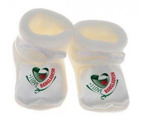 Chausson bébé I Love Bangladesh de couleur Blanc