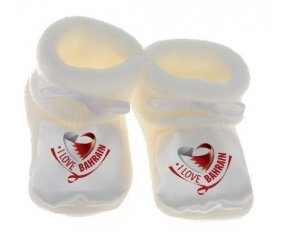 Chausson bébé I Love Bahrain de couleur Blanc