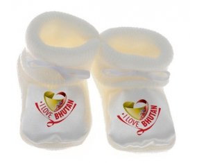 Chausson bébé I Love Bhutan de couleur Blanc