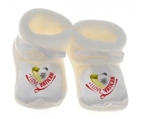 Chausson bébé I Love Vatican de couleur Blanc