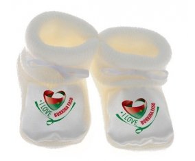 Chausson bébé I Love Burkina Faso de couleur Blanc