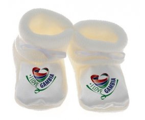 Chausson bébé I Love Gambia de couleur Blanc