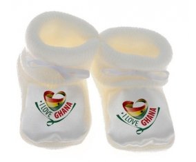 Chausson bébé I Love Ghana de couleur Blanc