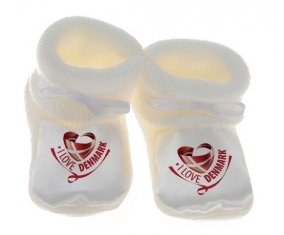 Chausson bébé I Love Denmark de couleur Blanc