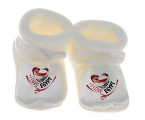 Chausson bébé I Love Egypt de couleur Blanc