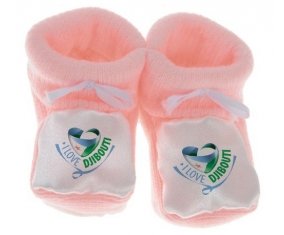 Chausson bébé I Love Djibbouti de couleur Rose