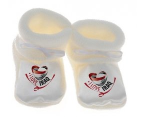 Chausson bébé I Love Iraq de couleur Blanc