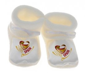 Chausson bébé I Love Spain de couleur Blanc