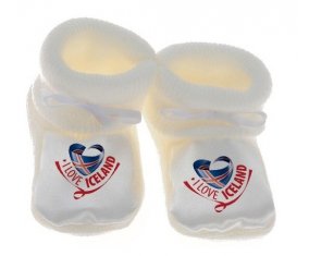 Chausson bébé I Love Iceland de couleur Blanc