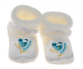 Chausson bébé I Love Kazakhstan de couleur Blanc
